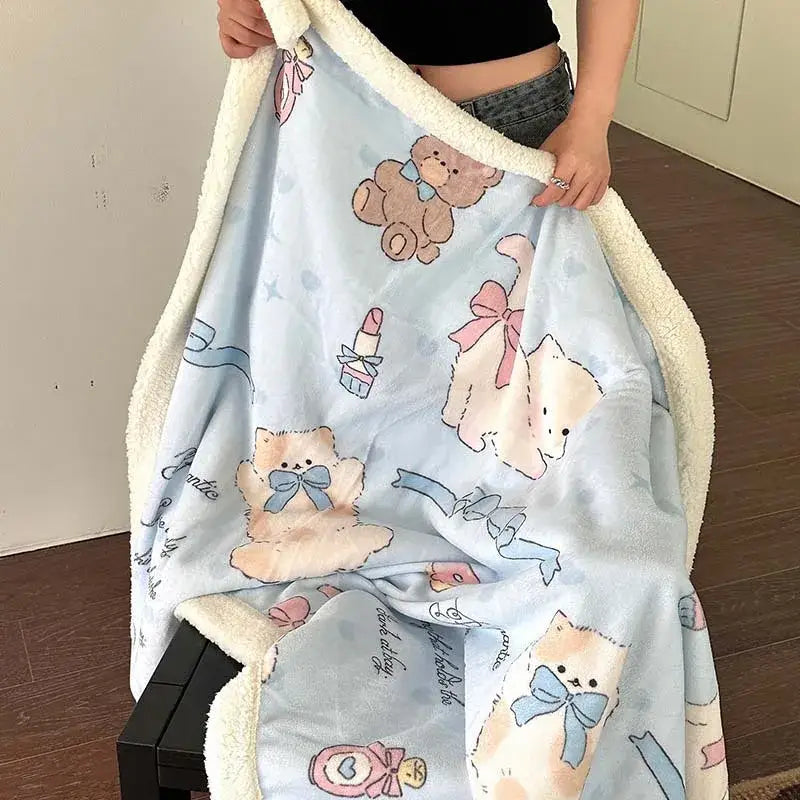 Cartoon lamb wool blanket pink floral bedroom sofa cover