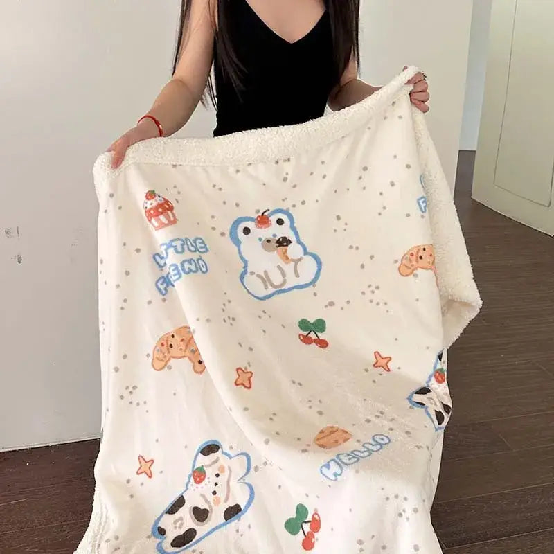 Cartoon lamb wool blanket pink floral bedroom sofa cover