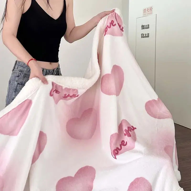 Cartoon lamb wool blanket pink floral bedroom sofa cover