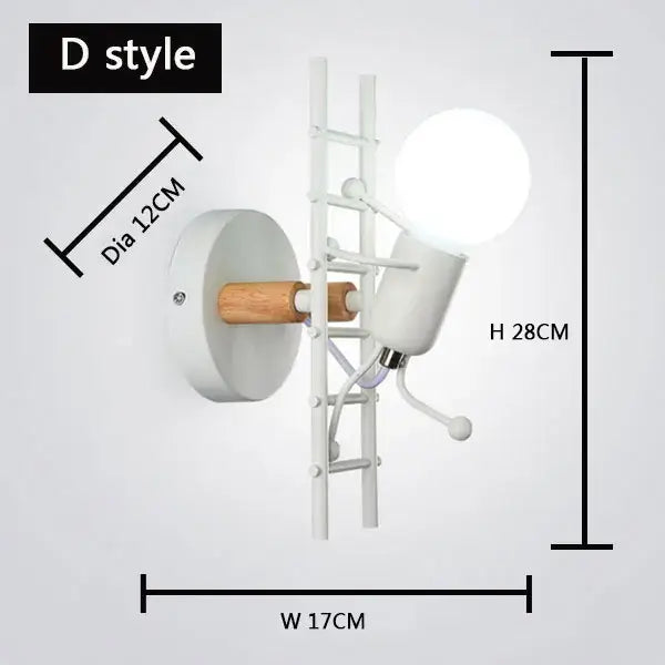 Cartoon matchstick man wall lamp black metal sconce for kids room