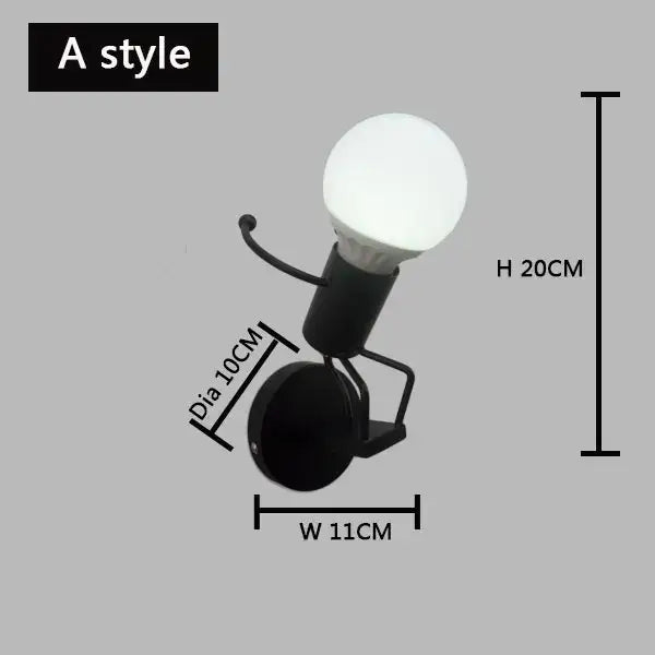 Cartoon matchstick man wall lamp black metal sconce for kids room