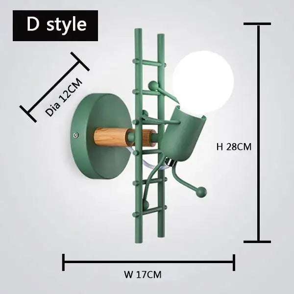 Cartoon matchstick man wall lamp black metal sconce for kids room