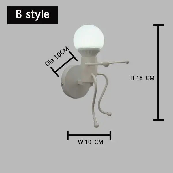 Cartoon matchstick man wall lamp black metal sconce for kids room