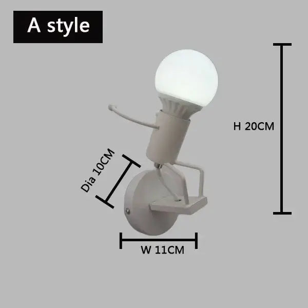 Cartoon matchstick man wall lamp black metal sconce for kids room