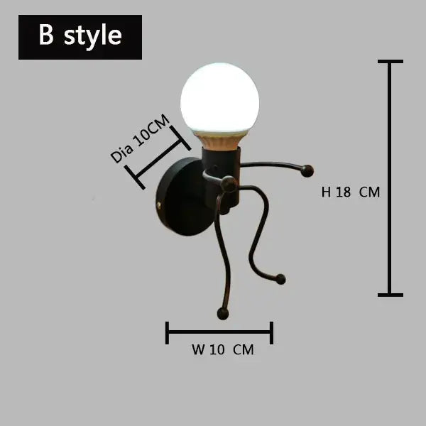 Cartoon matchstick man wall lamp black metal sconce for kids room