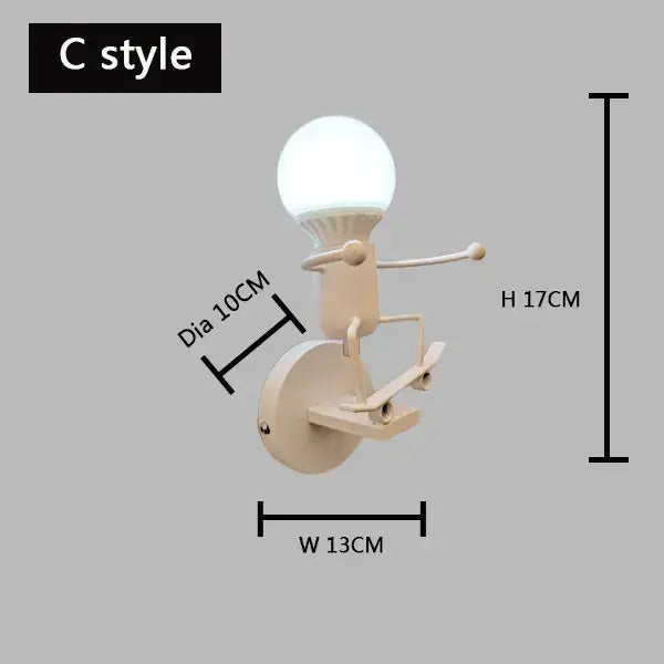 Cartoon matchstick man wall lamp black metal sconce for kids room
