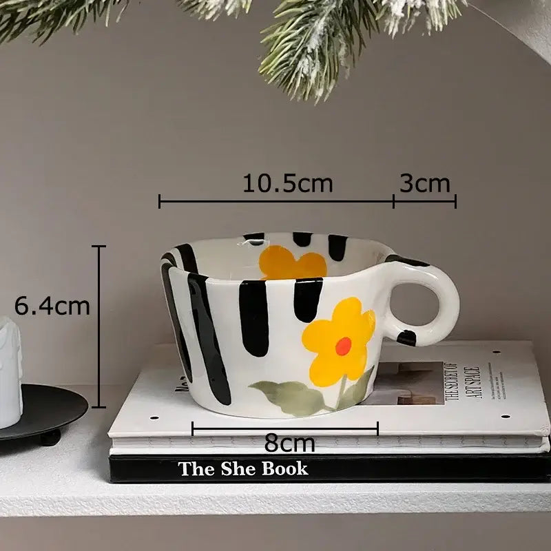Cartoon pattern ceramic coffee mug kitchen floral tea cup