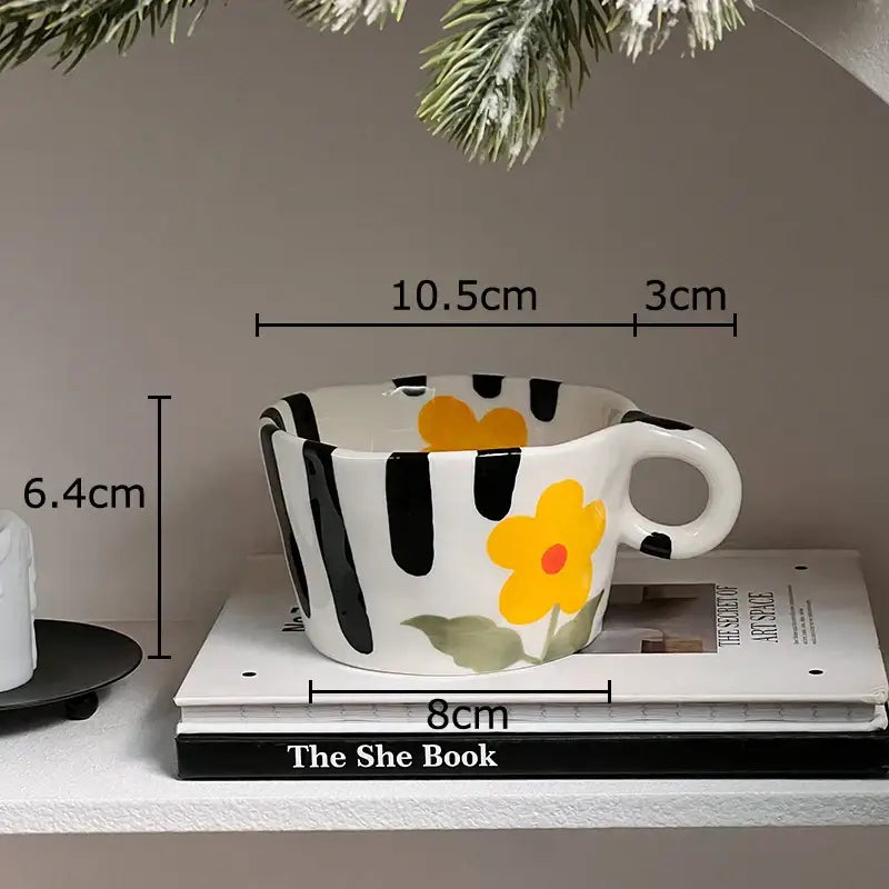 Cartoon pattern ceramic mug set – dining room white colorful cups