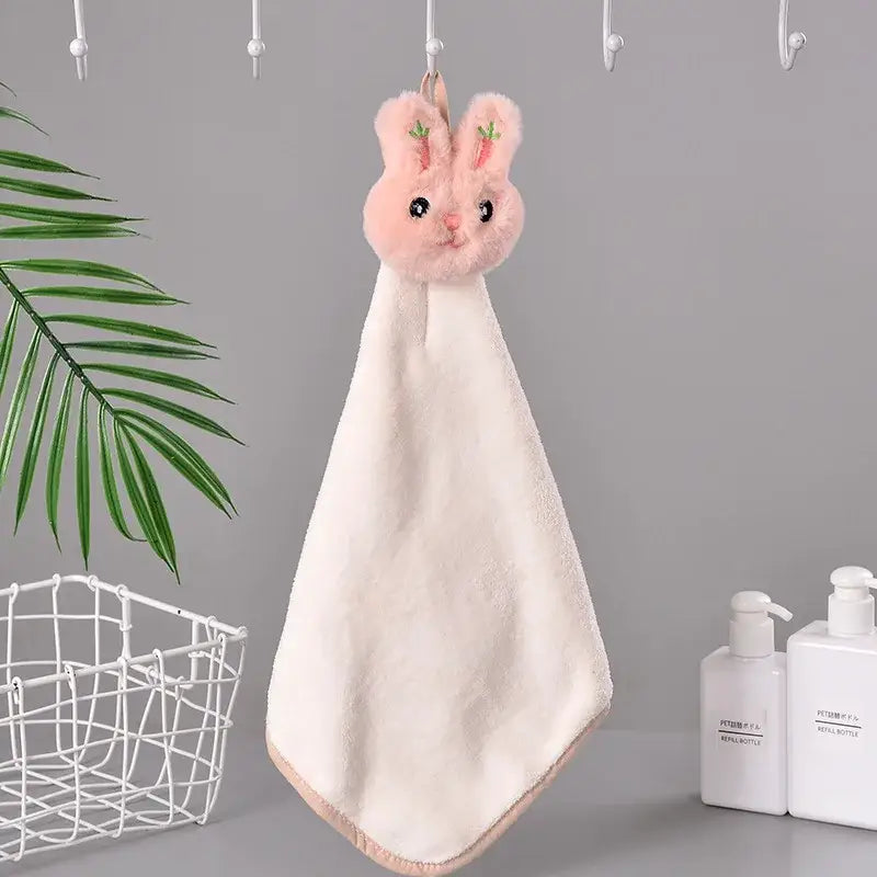 Cartoon rabbit coral fleece hand towel bathroom quick dry terry cloth