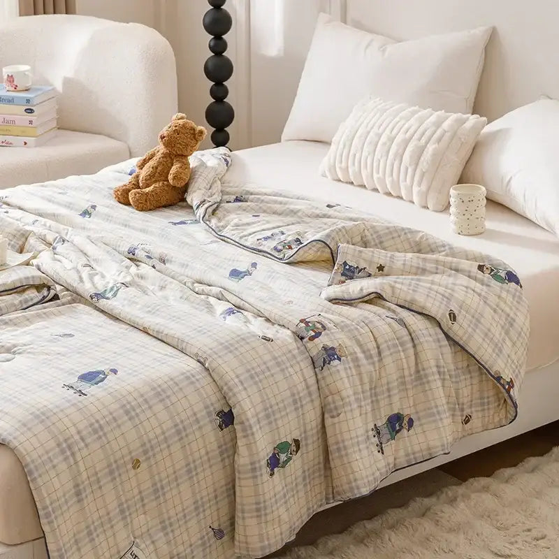 Cartoon rabbit off white cooling summer blanket bedroom quilt