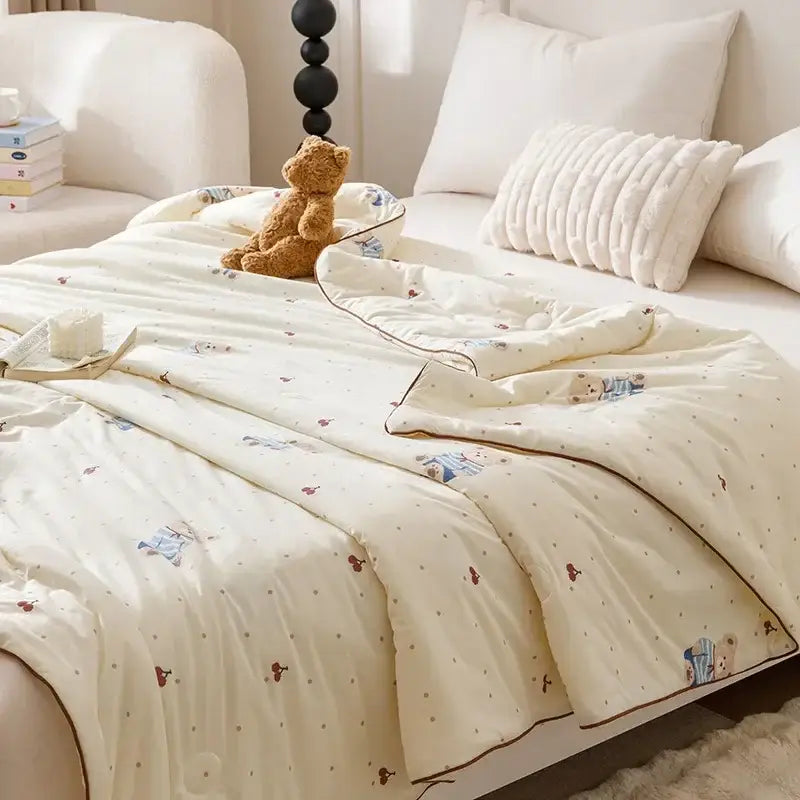 Cartoon rabbit off white cooling summer blanket bedroom quilt