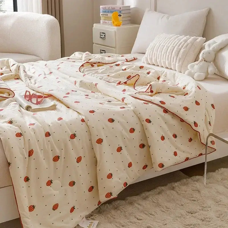 Cartoon rabbit off white cooling summer blanket bedroom quilt