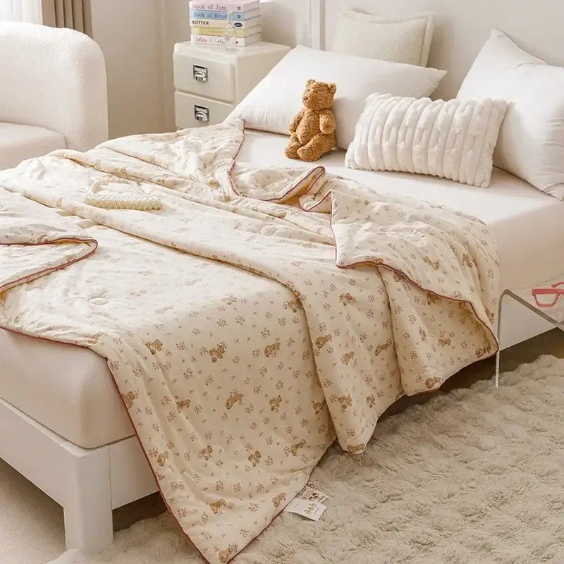 Cartoon rabbit off white cooling summer blanket bedroom quilt