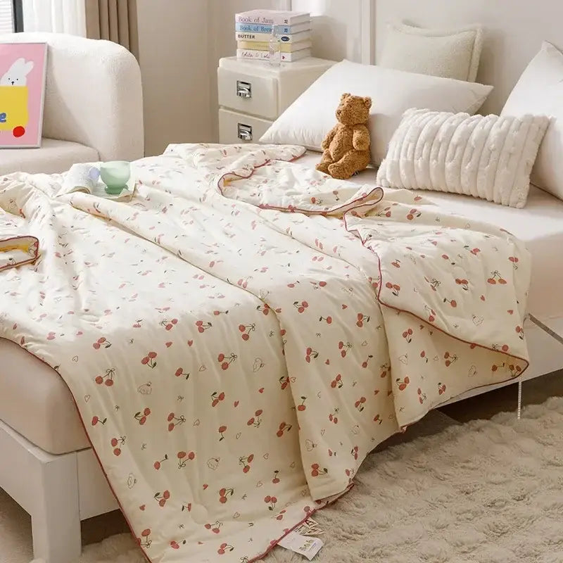 Cartoon rabbit off white cooling summer blanket bedroom quilt