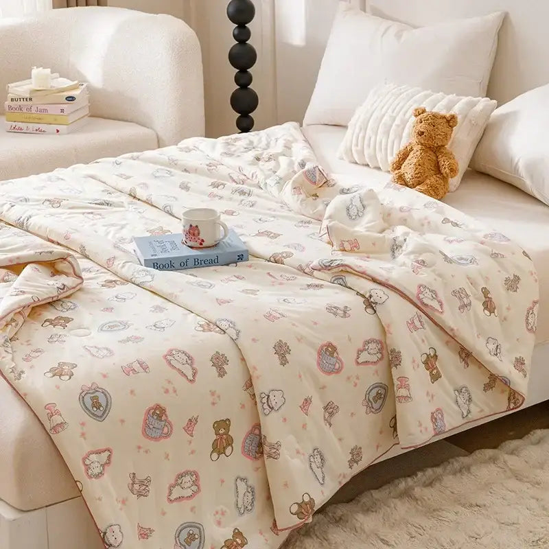 Cartoon rabbit off white cooling summer blanket bedroom quilt