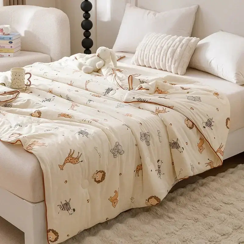 Cartoon rabbit off white cooling summer blanket bedroom quilt