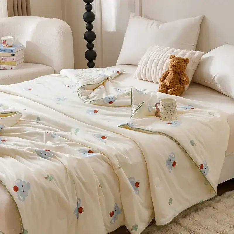 Cartoon rabbit off white cooling summer blanket bedroom quilt
