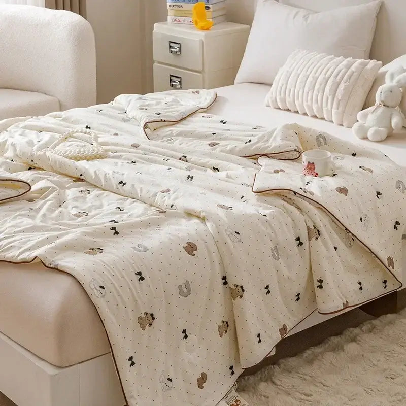 Cartoon rabbit off white cooling summer blanket bedroom quilt