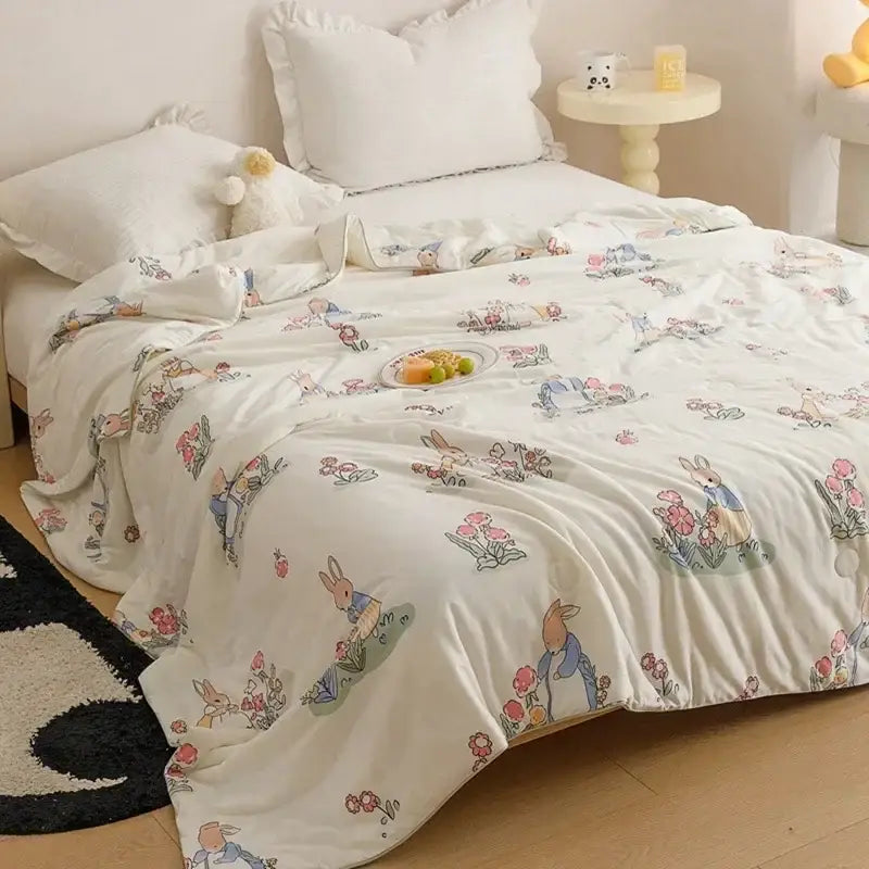 Cartoon rabbit off white cooling summer blanket bedroom quilt