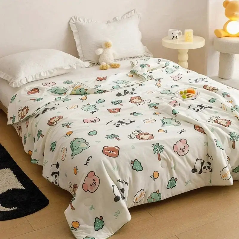 Cartoon rabbit off white cooling summer blanket bedroom quilt