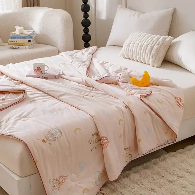 Cartoon rabbit off white cooling summer blanket bedroom quilt
