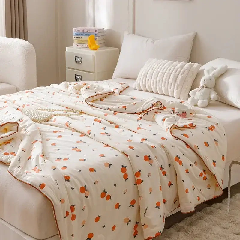 Cartoon rabbit off white cooling summer blanket bedroom quilt