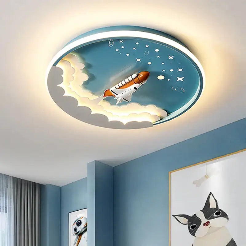Cartoon rocket led ceiling light for bedroom blue & orange space design