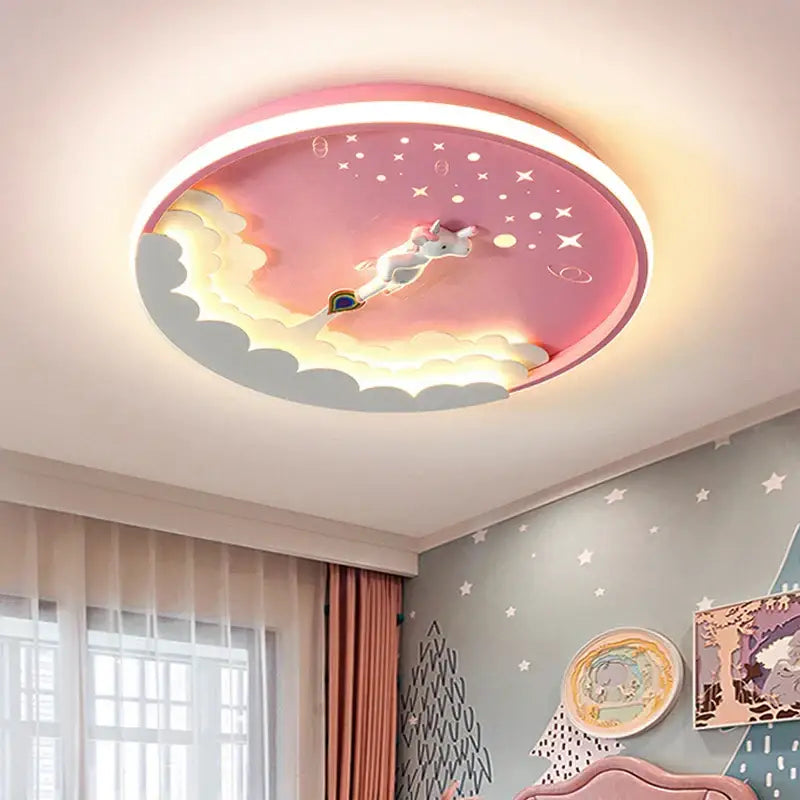 Cartoon rocket led ceiling light for bedroom blue & orange space design