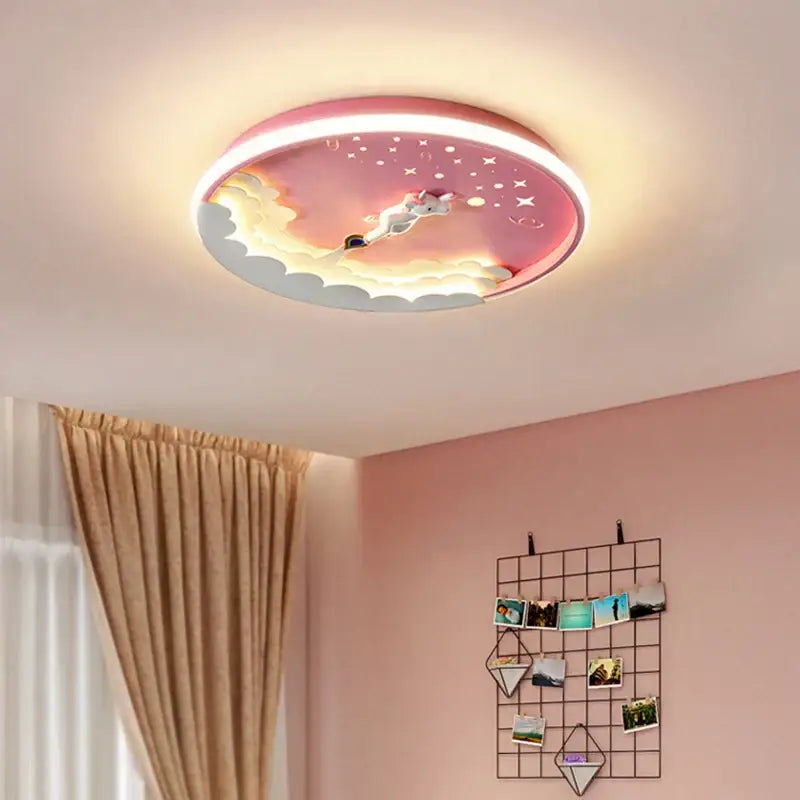 Cartoon rocket led ceiling light for bedroom blue & orange space design