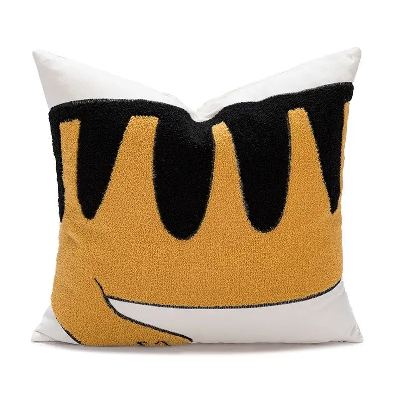 Cartoon tiger embroidered yellow cotton pillow cover bedroom