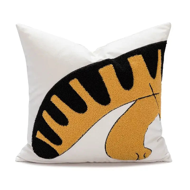 Cartoon tiger embroidered yellow cotton pillow cover bedroom