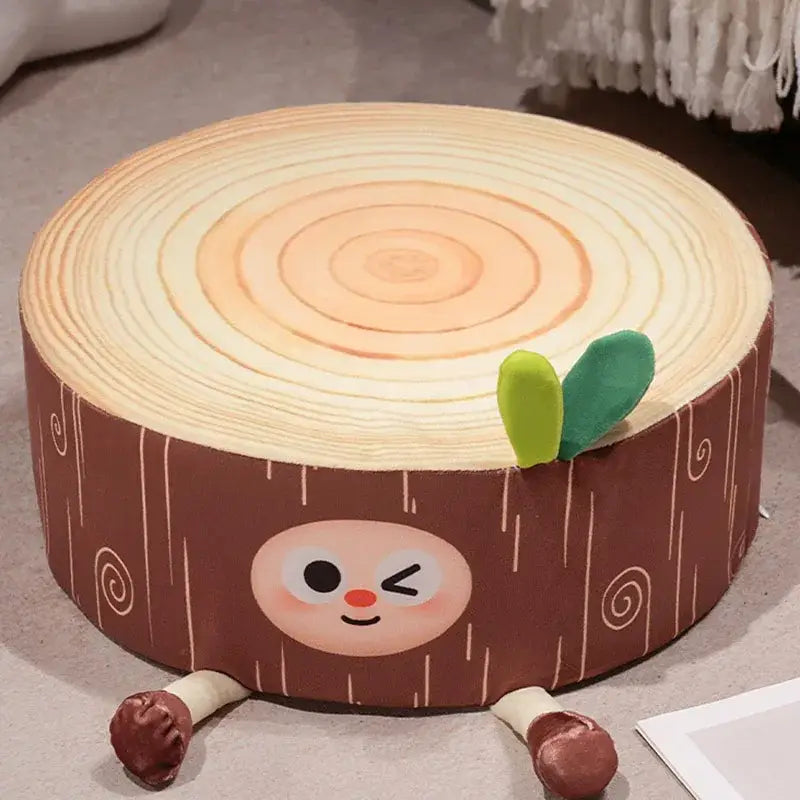 Cartoon tree stump cushion brown plush pillow for bedroom decor