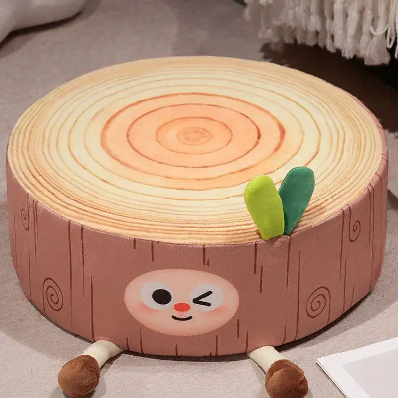 Cartoon tree stump cushion brown plush pillow for bedroom decor