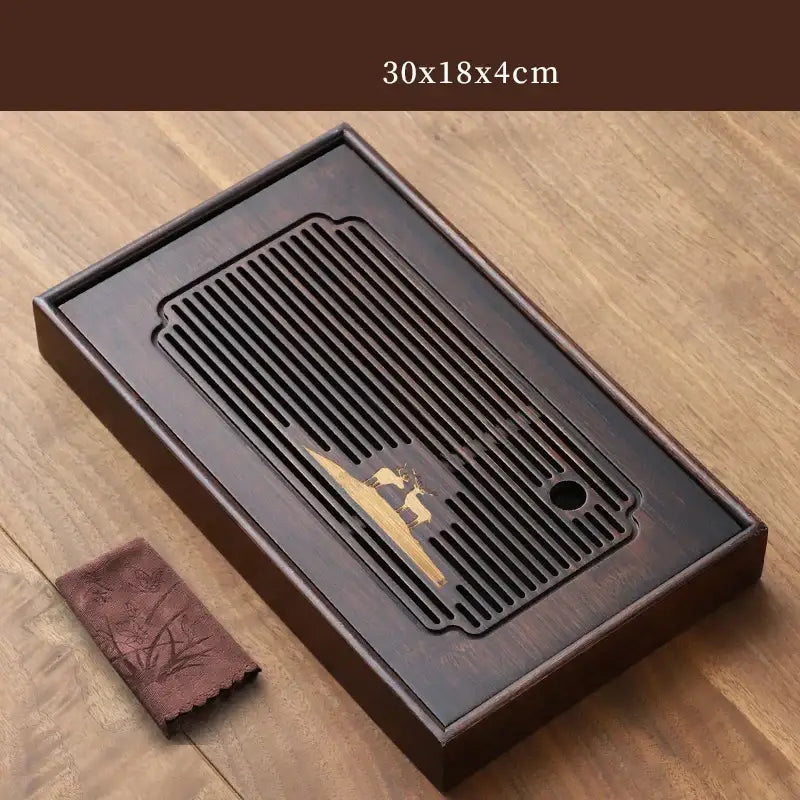 Carved deer dark brown bamboo tea tray dining room drainage board