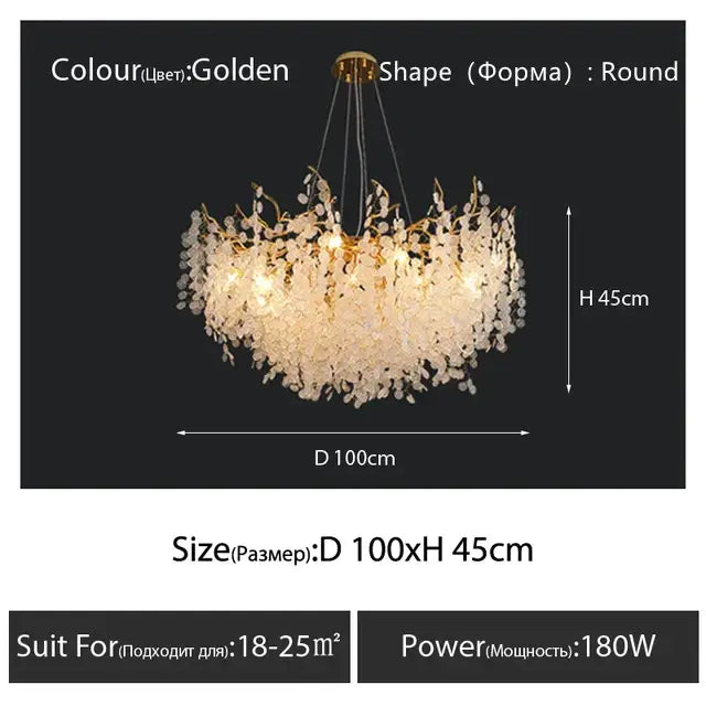 Cascading gold circular crystal chandelier living room pendant light