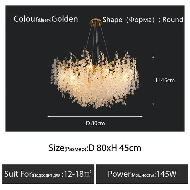 Cascading gold circular crystal chandelier living room pendant light