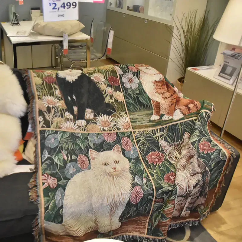 Cat sunflower knitted sofa cover living room multi-functional blanket