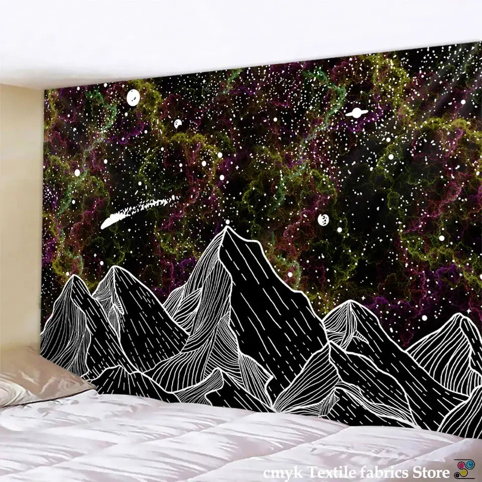 Celestial black & white stars mandala tapestry bedroom wall decor