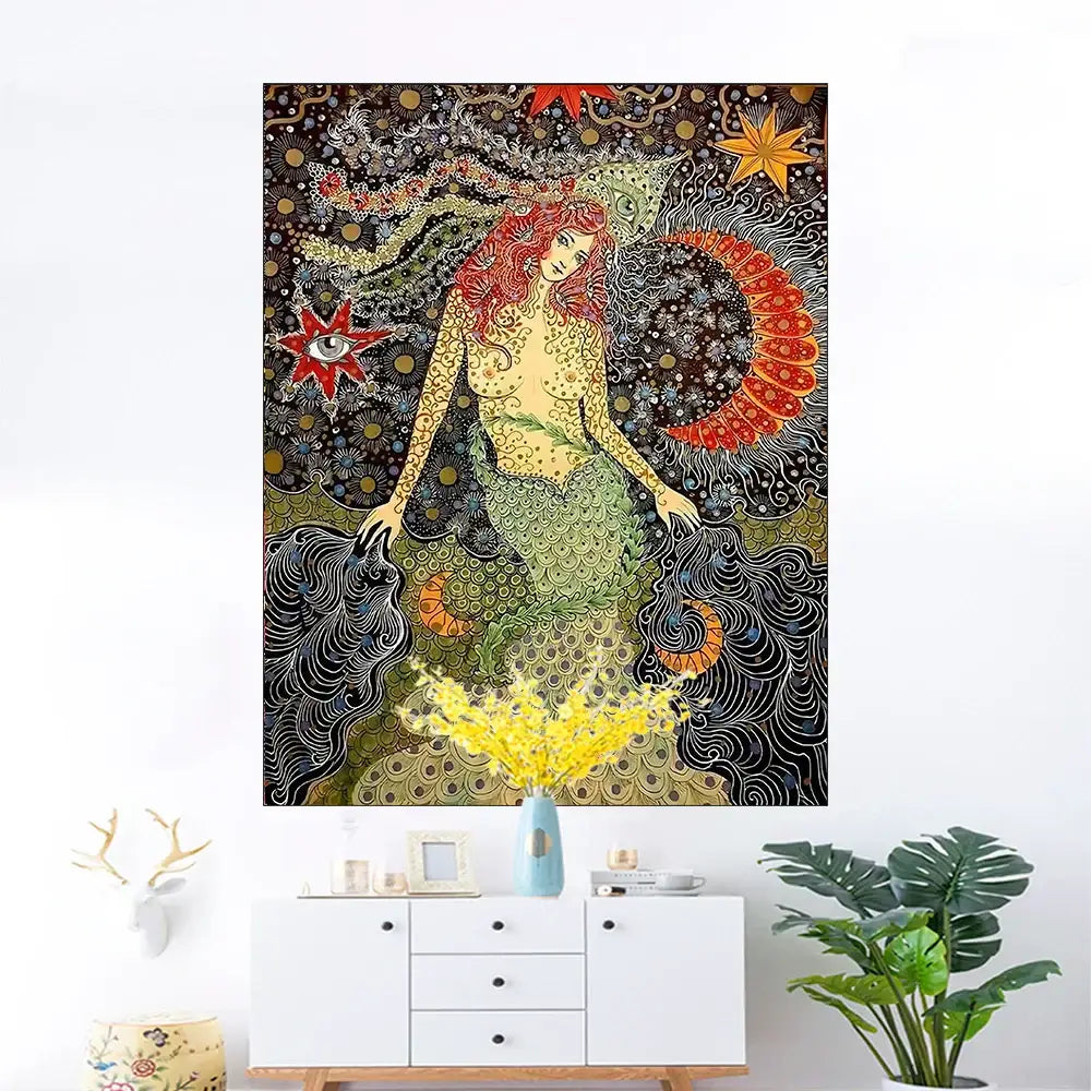 Celestial floral mermaid wall hanging bedroom hippie decor