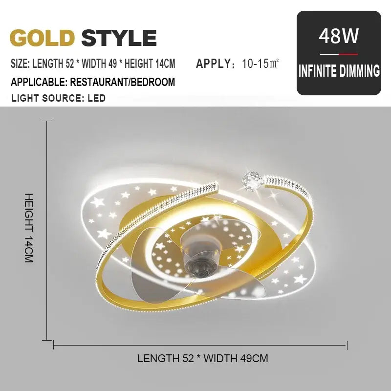 Celestial golden starlight ceiling fan light bedroom crystal decor