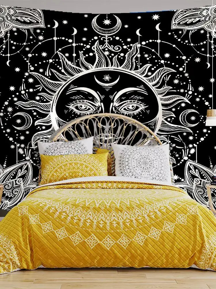 Celestial mandala tapestry black & white wall hanging bedroom decor