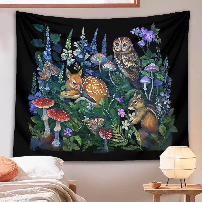 Celestial mushroom botanical wall hanging bedroom woodland tapestry