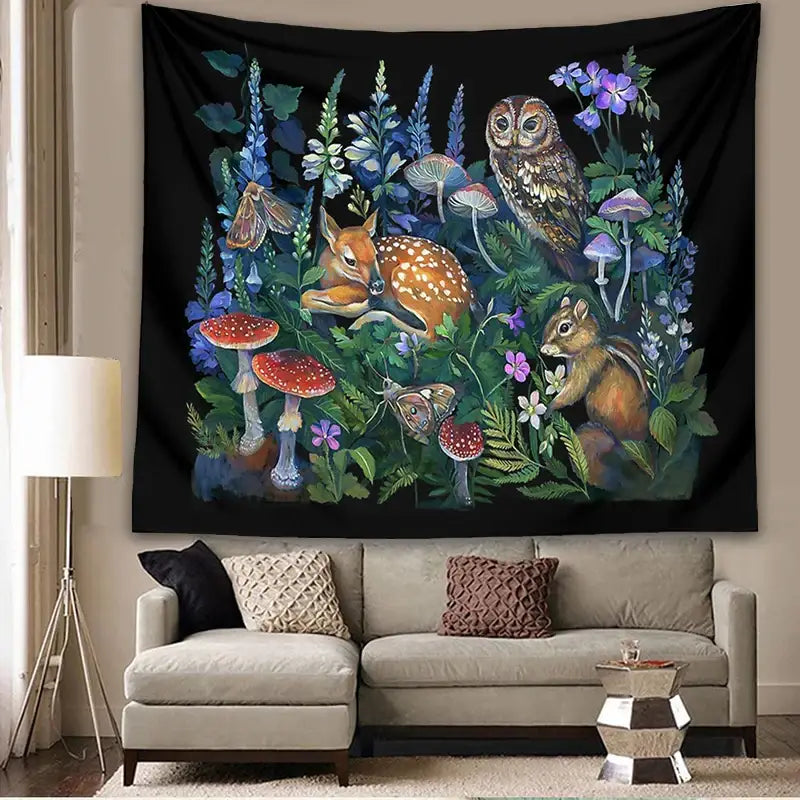 Celestial mushroom botanical wall hanging bedroom woodland tapestry