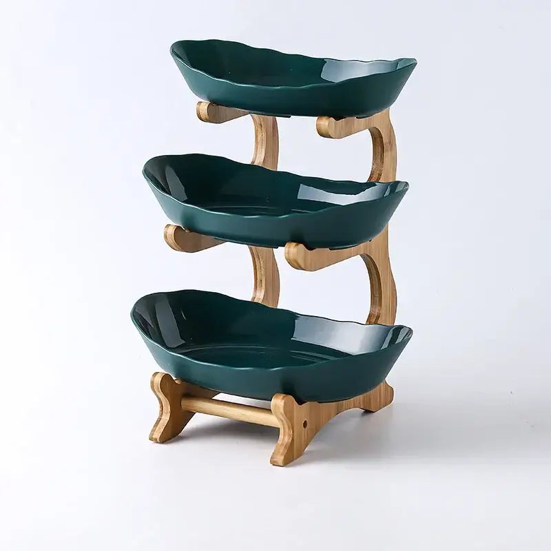 Ceramic and teal 3-layer table plates set for dining room kitchen