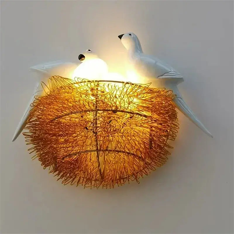 Ceramic bird and golden nest led wall lamp bedroom sconce