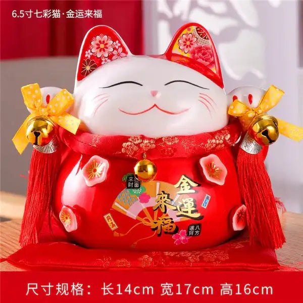 Ceramic maneki neko piggy bank floral white living room decor