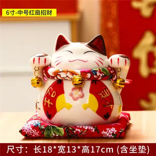 Ceramic maneki neko piggy bank floral white living room decor