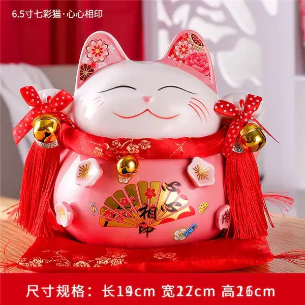 Ceramic maneki neko piggy bank floral white living room decor