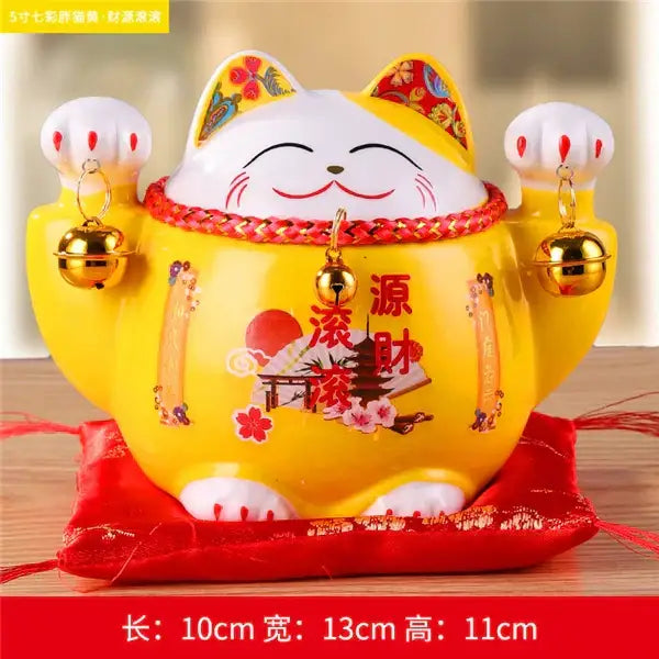 Ceramic maneki neko piggy bank floral white living room decor