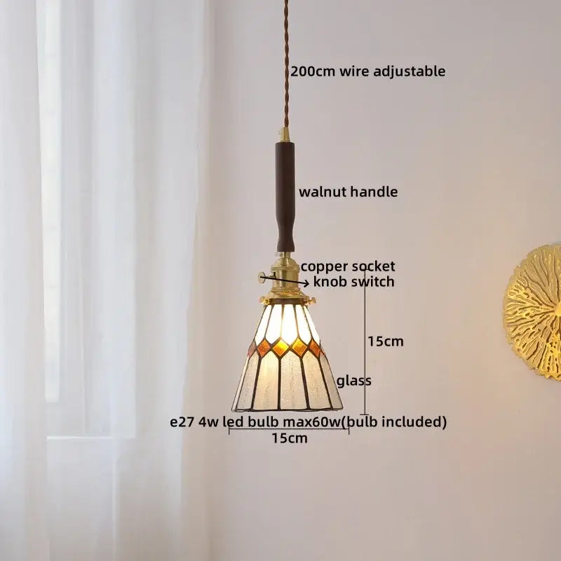 Ceramic walnut copper ribbed glass pendant light bedroom chandelier